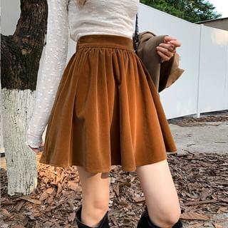 High Waist Plain Velvet Mini A-Line Skirt Tangerine by PINPI