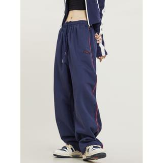 Low Rise Striped Loose-Fit Wide-Leg Sweatpants Navy Blue by Rosesand