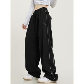 Low Rise Striped Loose-Fit Wide-Leg Sweatpants Black by Rosesand