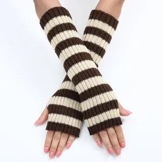 Striped Ribbed Knit Arm Sleeves Coffee & Beige by Kinoxslone