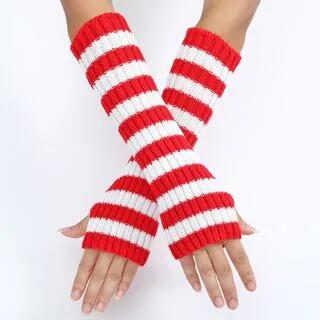 Striped Ribbed Knit Arm Sleeves Red & White by Kinoxslone