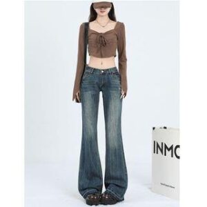 Low Waist Washed Flared Jeans Retro Blue 251233037