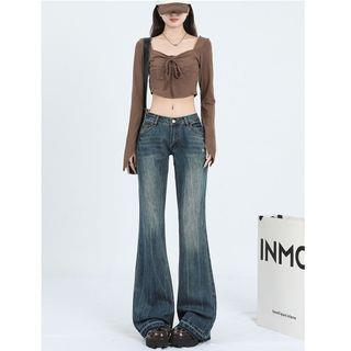 Low Waist Washed Flared Jeans Retro Blue by Denimot