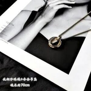 Interlocking Ring Pendant Necklace Titanium Steel Pearl - Necklace & Pendant - Gold - 70cm 251233108