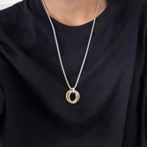 Interlocking Ring Pendant Necklace Titanium Steel Pearl - Necklace & Pendant - Gold - 60cm 251233111