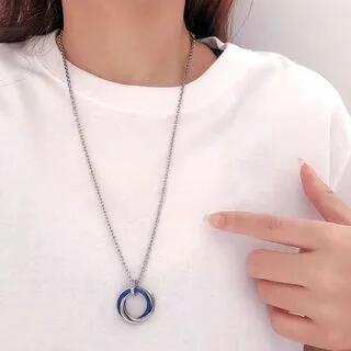 Interlocking Ring Pendant Necklace Titanium Steel - Necklace - Blue - 60cm by Soosina