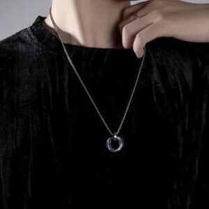 Interlocking Ring Pendant Necklace Titanium Steel Pearl - Necklace & Pendant - Blue - 60cm 251233121
