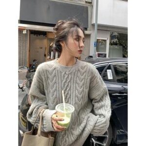 grey textured loose chunky knit jumper