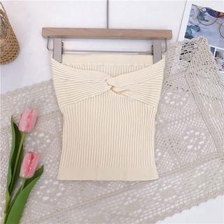 Knotted Ribbed Knit Crop Tube Top White by PINPI