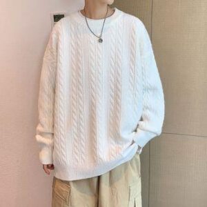 Oversized Cable-Knit Sweater White 251234041