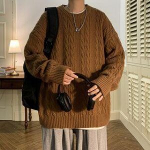 Oversized Cable-Knit Sweater Coffee 251234045