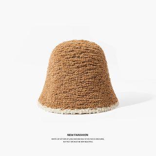 Contrast Trim Knit Bucket Hat 2518 - White Trim - Khaki by Raconteur