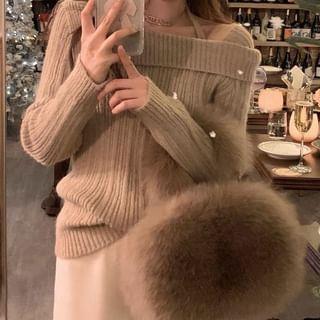 Long Sleeve Halter-Neck Cold-Shoulder Plain Sweater Camel by Rosesand