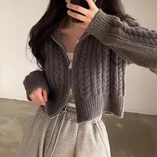 Plain Two-Ways Zip Cardigan Dark Gray by Beaustreet