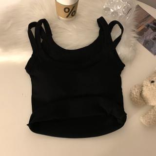 Plain Strappy Camisole Top with Pad Black by Moon City