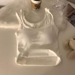 Plain Strappy Camisole Top with Pad White 251234497