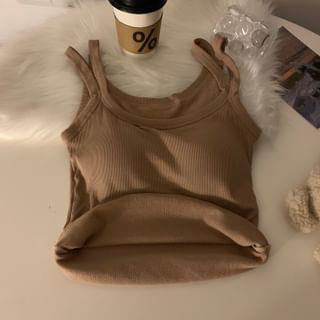 Plain Strappy Camisole Top with Pad Khaki by Moon City