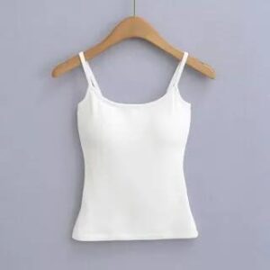 Plain Slim-Fit Padded Crop Cami Top White 251234540