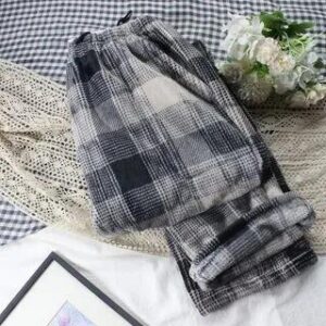 Plaid Pajama Pants Plaid - Beige & Black 251234691