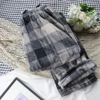 Plaid Pajama Pants Plaid - Beige & Black by Dogini