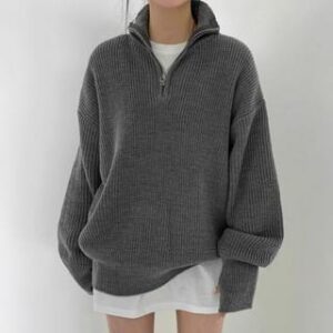 charcoal relaxed collared half-button jumper