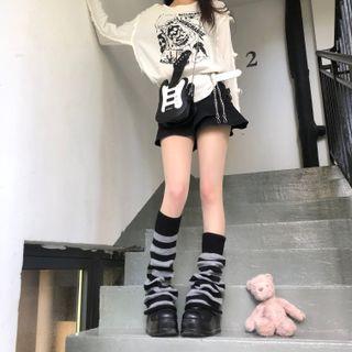 Striped Leg Warmers Stripe - Black & Medium Gray by Gentiana