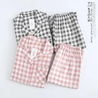 Loungewear Set : Long-Sleeve Plaid Top + Pants Men - Gray by Somnus