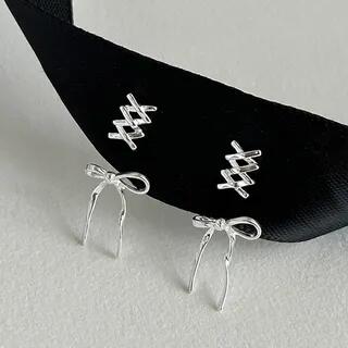 Bow Ear Jacket 1 Pair - Silver | Sharkkira by Sharkkira