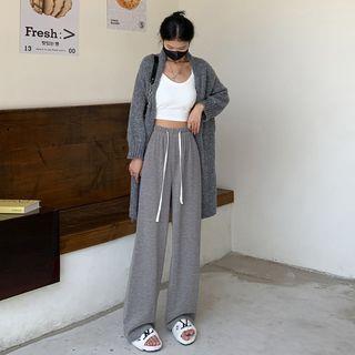 High-Waist Drawstring Plain Straight Leg Sweatpants Gray by OGAWA