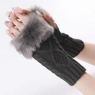 Faux Fur Knit Fingerless Gloves Dark Gray by Kinoxslone
