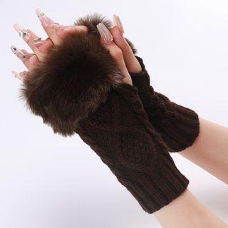 Faux Fur Knit Fingerless Gloves Coffee by Kinoxslone