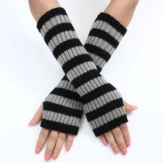 Striped Ribbed Knit Arm Sleeves Black & Light Gray by Kinoxslone