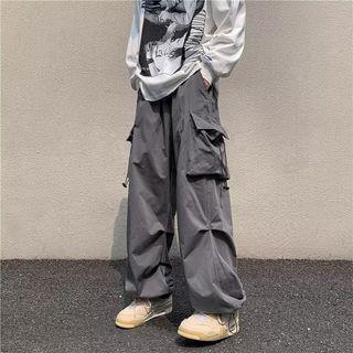 Unisex Drawstring-Waist Cargo Parachute Pants Gray by DuckleBeam