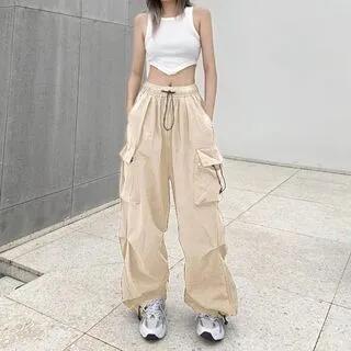High Waist Pocket Loose-Fit Wide-Leg Cargo Pants Almond by Rosesand