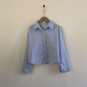 Striped Shirt / Plain Cropped Sweater Vest Shirt - Stripe - Blue & White 251235888