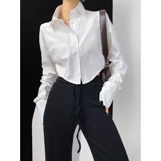 Long Sleeve Pointed Collar Plain Crop Shirt White by Asiris