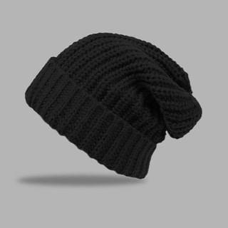 Plain Knit Slouchy Beanie Black by Nikifa