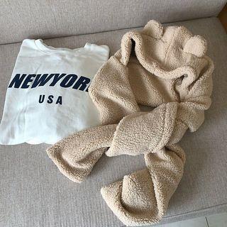 Ear Teddy Hooded Scarf Beige by HATHOT