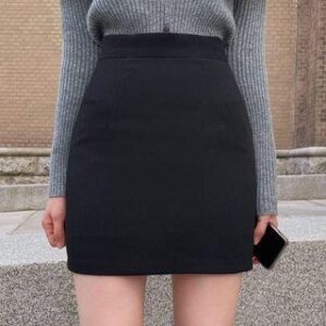 High Waist Plain Mini Pencil Skirt Black 251236131