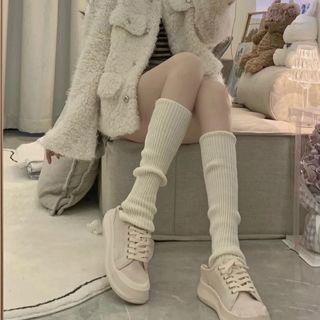 Ribbed Knit Leg Warmers Beige by Mimiyu