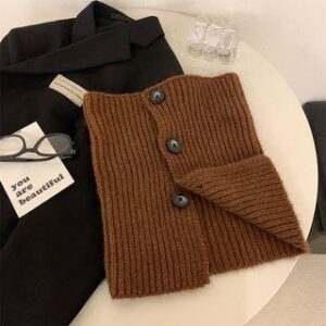 Plain Ribbed Buttoned Knit Scarf Caramel 251236860