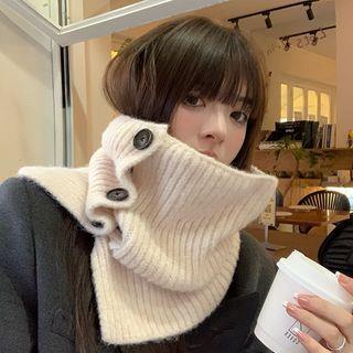 Plain Ribbed Buttoned Knit Scarf Beige by FROME