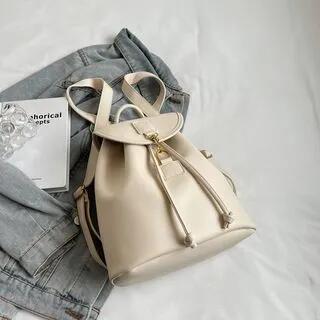 Faux Leather Buckled Flap Backpack Off-White by Mayanne