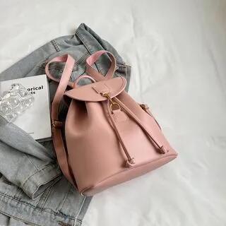 Faux Leather Buckled Flap Backpack Pink by Mayanne