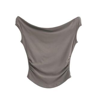 Off-Shoulder Plain Slim Fit Tee Light Coffee by Asiris