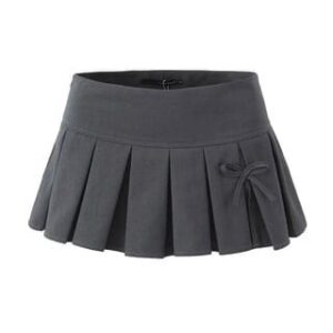 Low Rise Plain Mini Pleated Skirt Gray 251237284