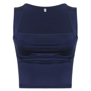 Square-Neck Plain Ruched Crop Tank Top Blue by BrickBlack