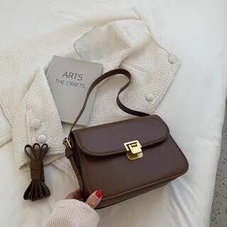 Faux Leather Flap Shoulder Bag Brown by Mayanne