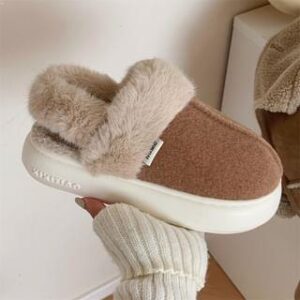 Plain Fleece Panel Home Slippers Brown 251237610