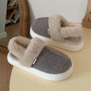Plain Fleece Panel Home Slippers Dark Gray 251237613